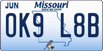 MO license plate OK9L8B