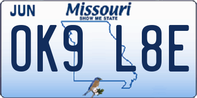 MO license plate OK9L8E