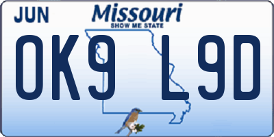 MO license plate OK9L9D