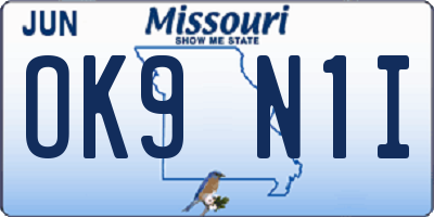MO license plate OK9N1I