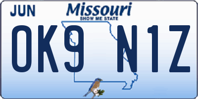 MO license plate OK9N1Z
