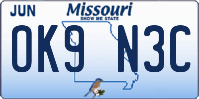 MO license plate OK9N3C