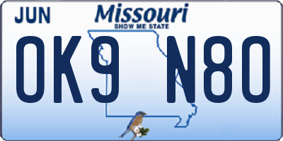 MO license plate OK9N8O