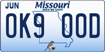 MO license plate OK9O0D