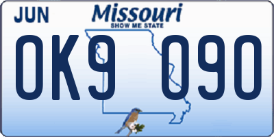 MO license plate OK9O9O