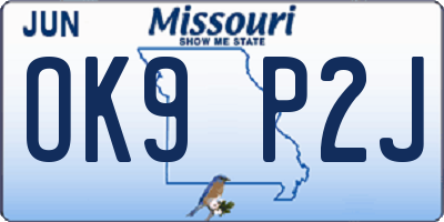 MO license plate OK9P2J