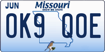 MO license plate OK9Q0E