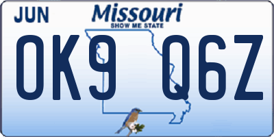 MO license plate OK9Q6Z