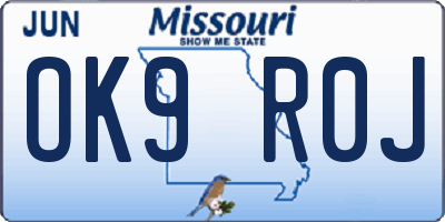 MO license plate OK9R0J