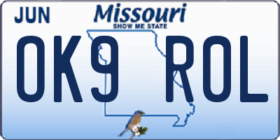 MO license plate OK9R0L