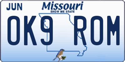 MO license plate OK9R0M