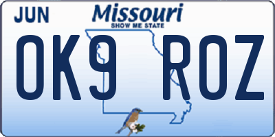 MO license plate OK9R0Z