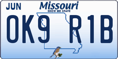 MO license plate OK9R1B