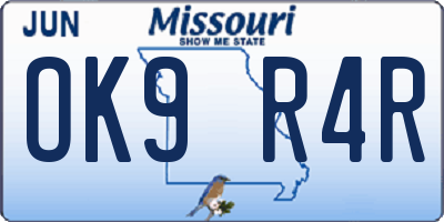 MO license plate OK9R4R