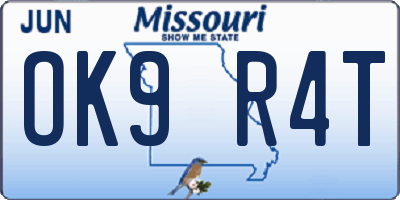 MO license plate OK9R4T
