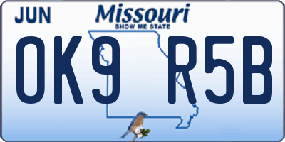 MO license plate OK9R5B