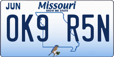 MO license plate OK9R5N