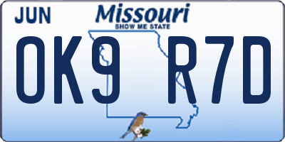 MO license plate OK9R7D