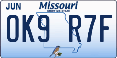 MO license plate OK9R7F