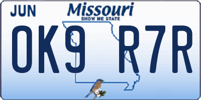 MO license plate OK9R7R