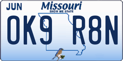 MO license plate OK9R8N