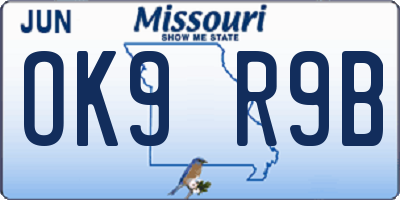 MO license plate OK9R9B
