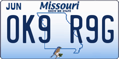 MO license plate OK9R9G