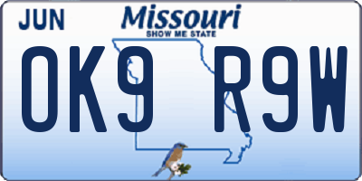 MO license plate OK9R9W
