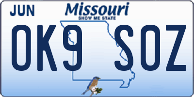 MO license plate OK9S0Z