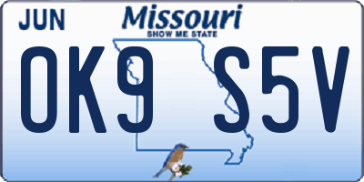 MO license plate OK9S5V