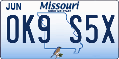 MO license plate OK9S5X