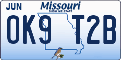 MO license plate OK9T2B