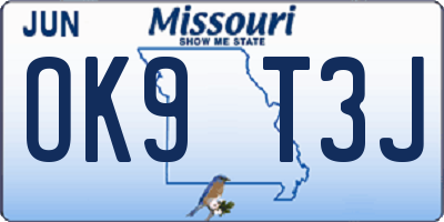 MO license plate OK9T3J