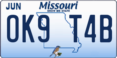 MO license plate OK9T4B