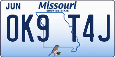 MO license plate OK9T4J