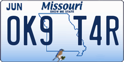 MO license plate OK9T4R
