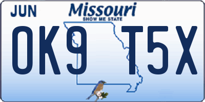 MO license plate OK9T5X