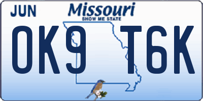 MO license plate OK9T6K