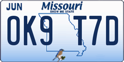 MO license plate OK9T7D