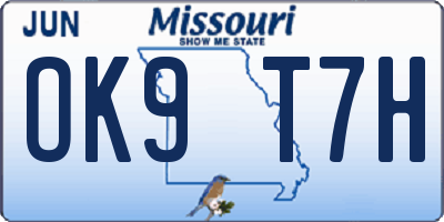 MO license plate OK9T7H