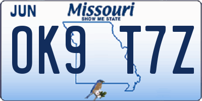 MO license plate OK9T7Z