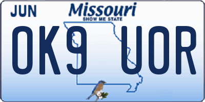 MO license plate OK9U0R
