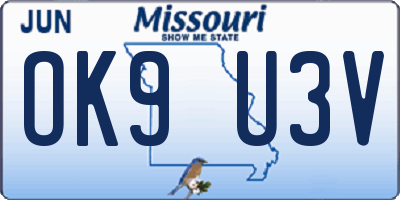 MO license plate OK9U3V
