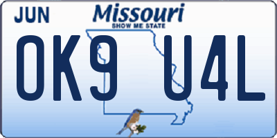 MO license plate OK9U4L