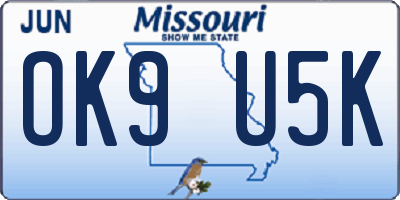 MO license plate OK9U5K