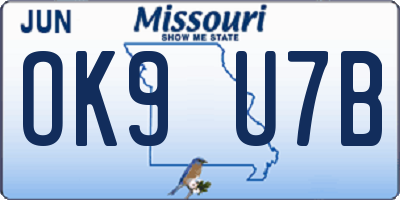 MO license plate OK9U7B