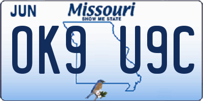 MO license plate OK9U9C