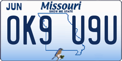 MO license plate OK9U9U