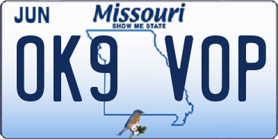 MO license plate OK9V0P