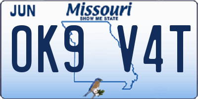 MO license plate OK9V4T